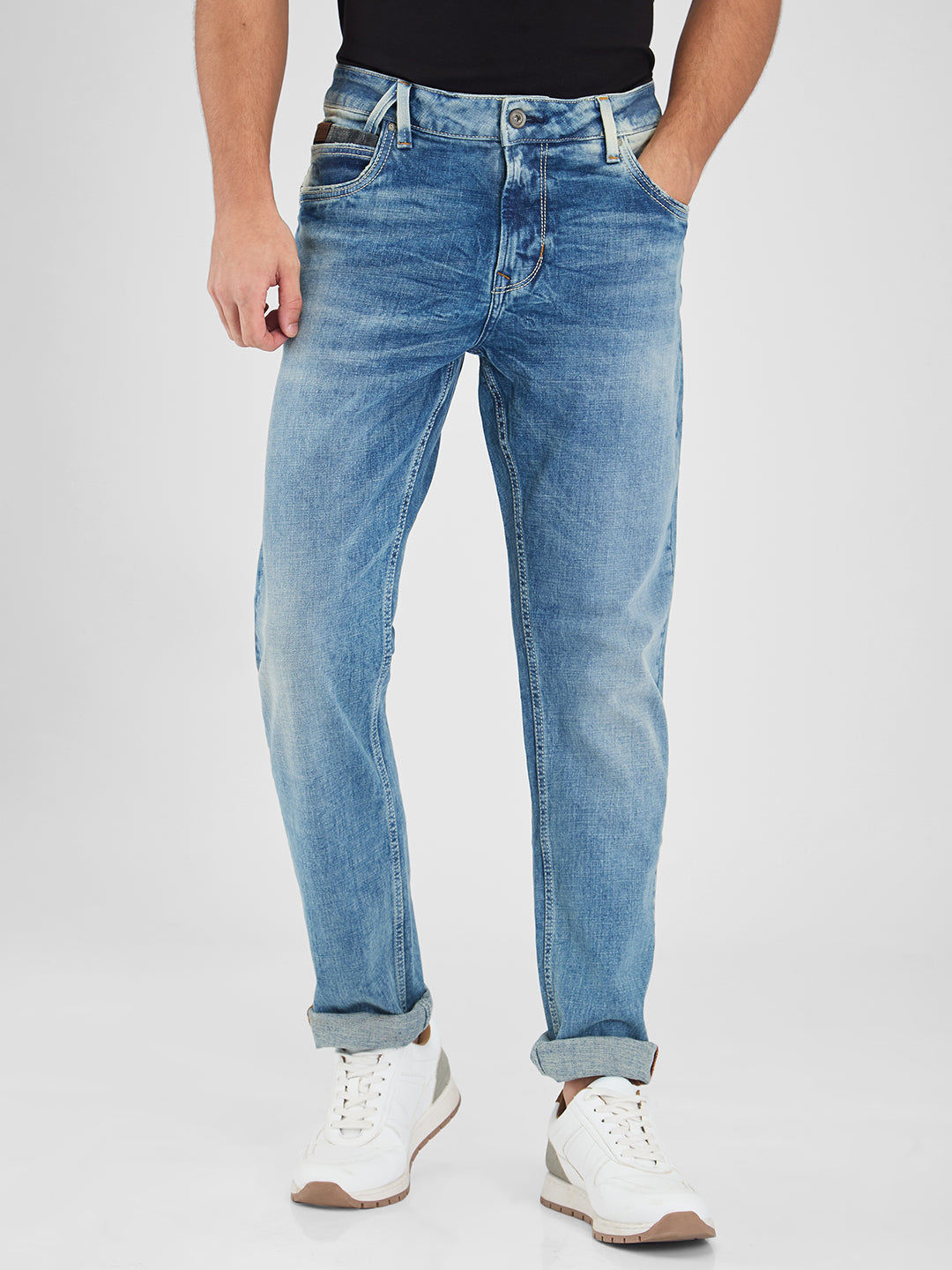 Spykar Blue Comfort Fit Mid Rise Jeans For Men