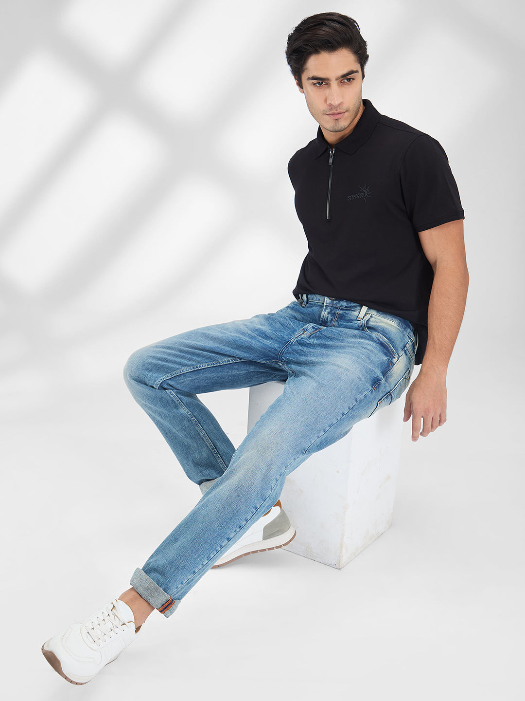 Spykar Blue Comfort Fit Mid Rise Jeans For Men