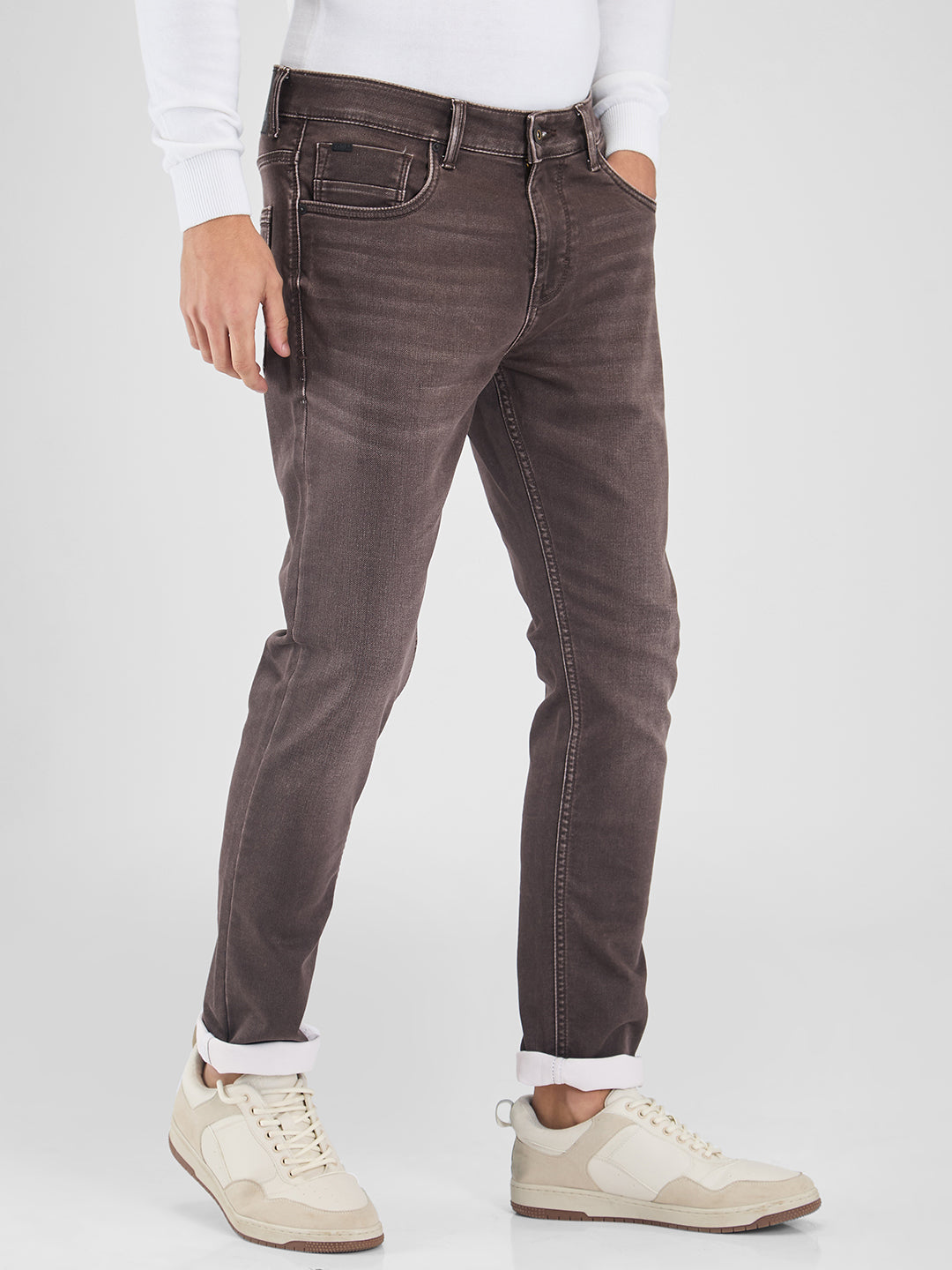 Spykar Brown Skinny Slim Fit Low Rise Jeans For Men