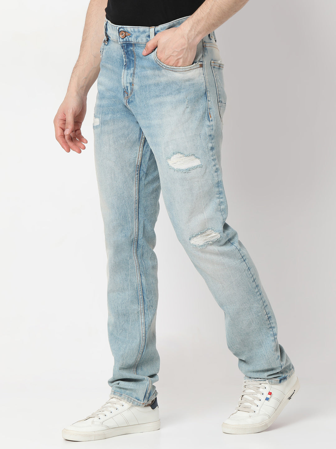 Spykar Cotton Relaxed Fit Highly Distressed Heavy Fade Stretchable Jeans For Men