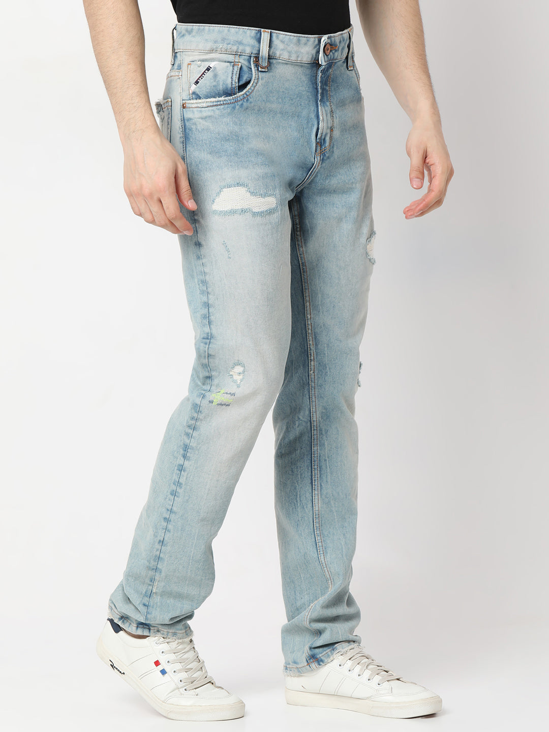 Spykar Cotton Relaxed Fit Highly Distressed Heavy Fade Stretchable Jeans For Men