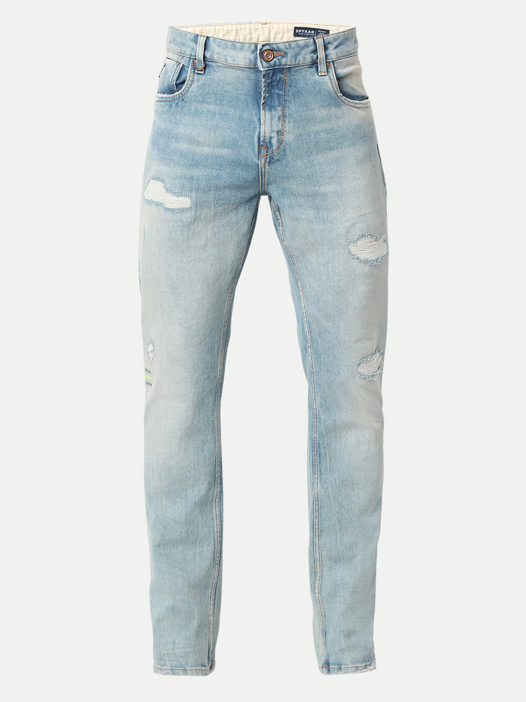 Spykar Cotton Relaxed Fit Highly Distressed Heavy Fade Stretchable Jeans For Men