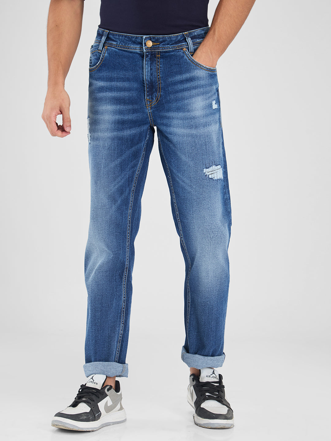 Spykar Blue Regular Fit Mid Rise Jeans For Men