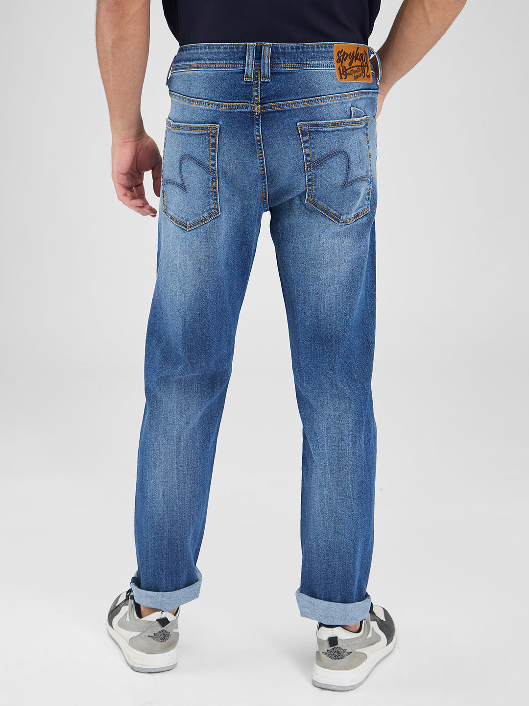 Spykar Blue Regular Fit Mid Rise Jeans For Men