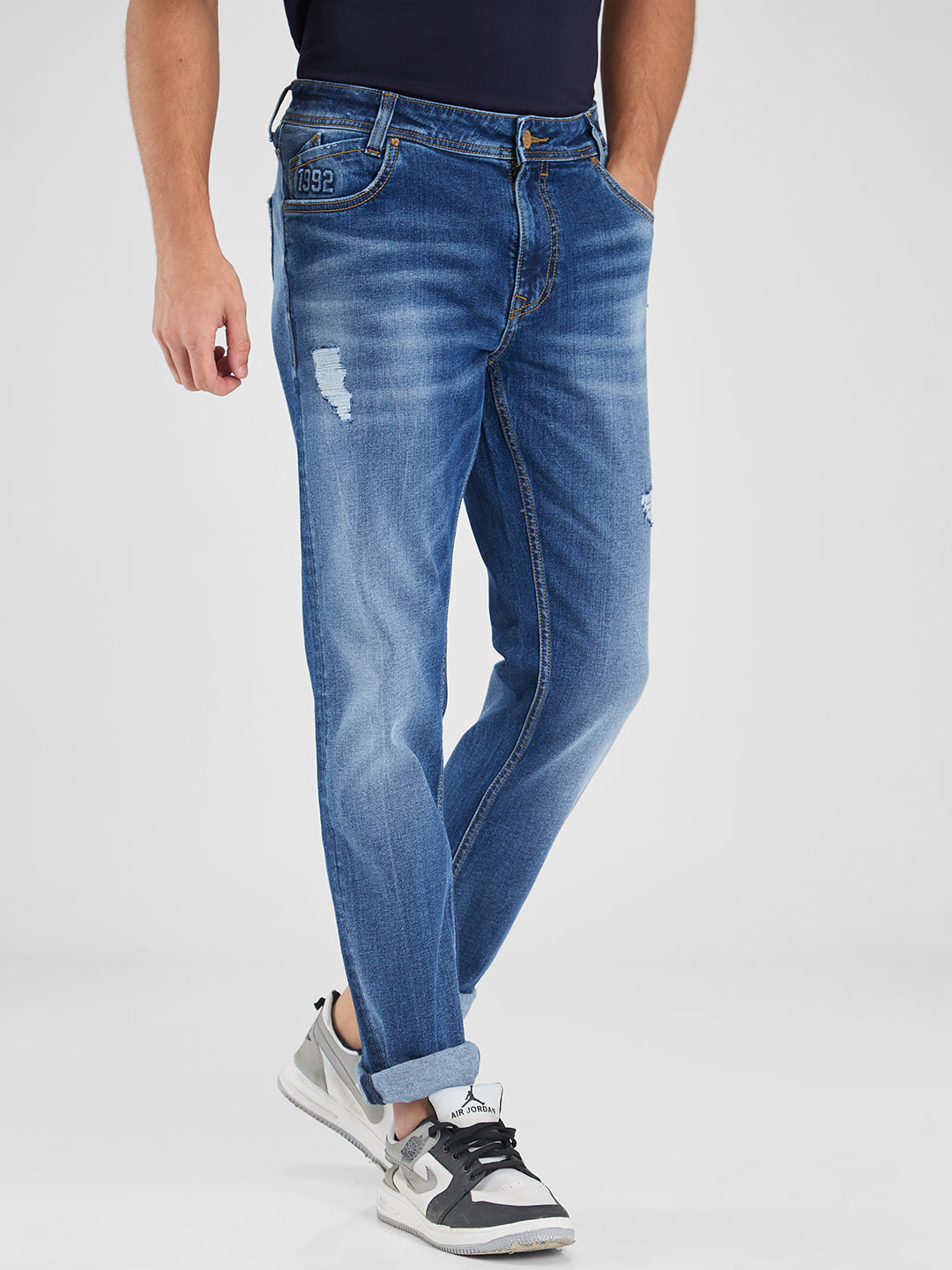 Spykar Blue Regular Fit Mid Rise Jeans For Men