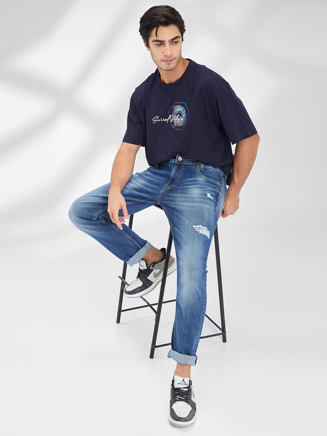 Men Jeans Regular Fit Blue Mid Rise