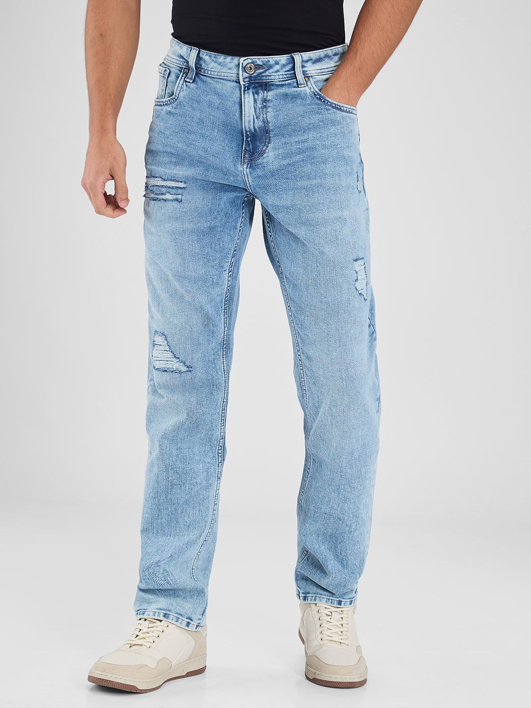 Spykar Blue Comfort Fit Mid Rise Jeans For Men