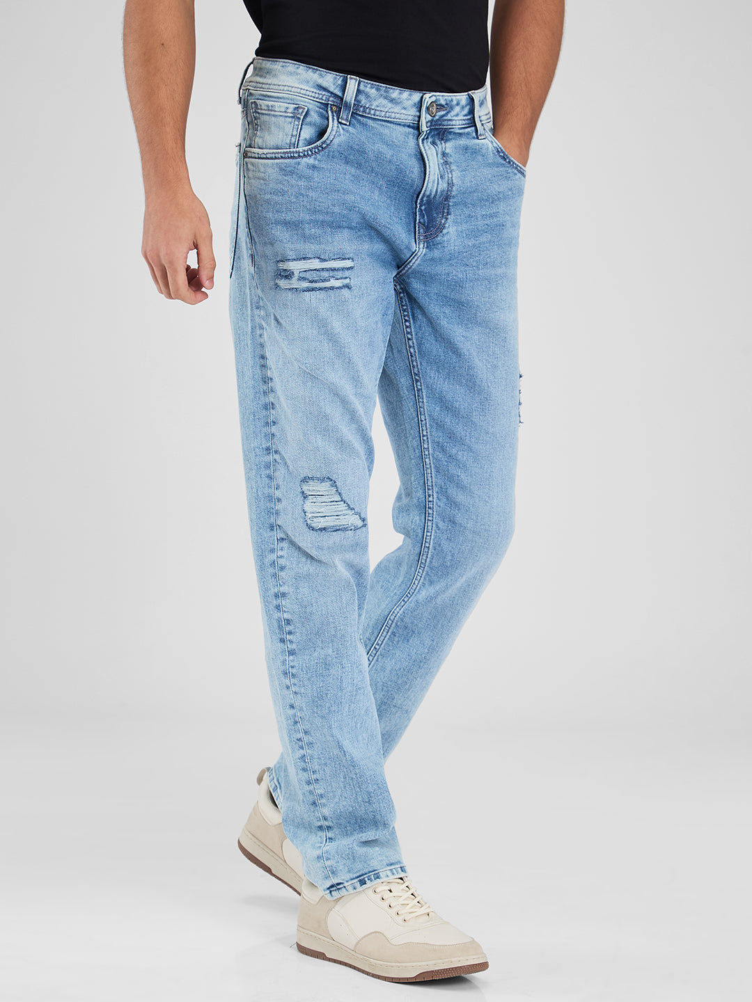 Spykar Blue Comfort Fit Mid Rise Jeans For Men