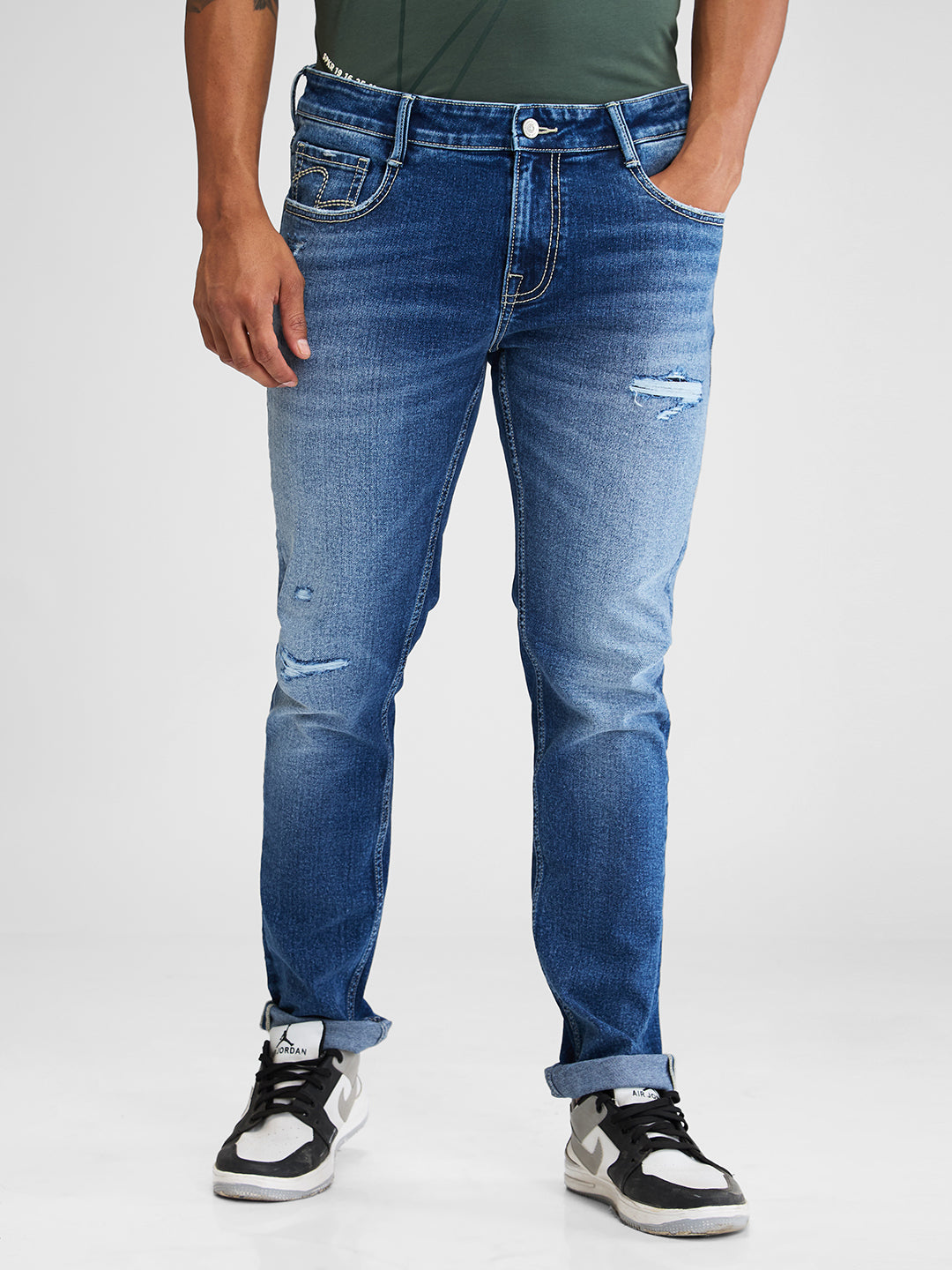 Spykar Blue Skinny Slim Fit Low Rise Jeans For Men