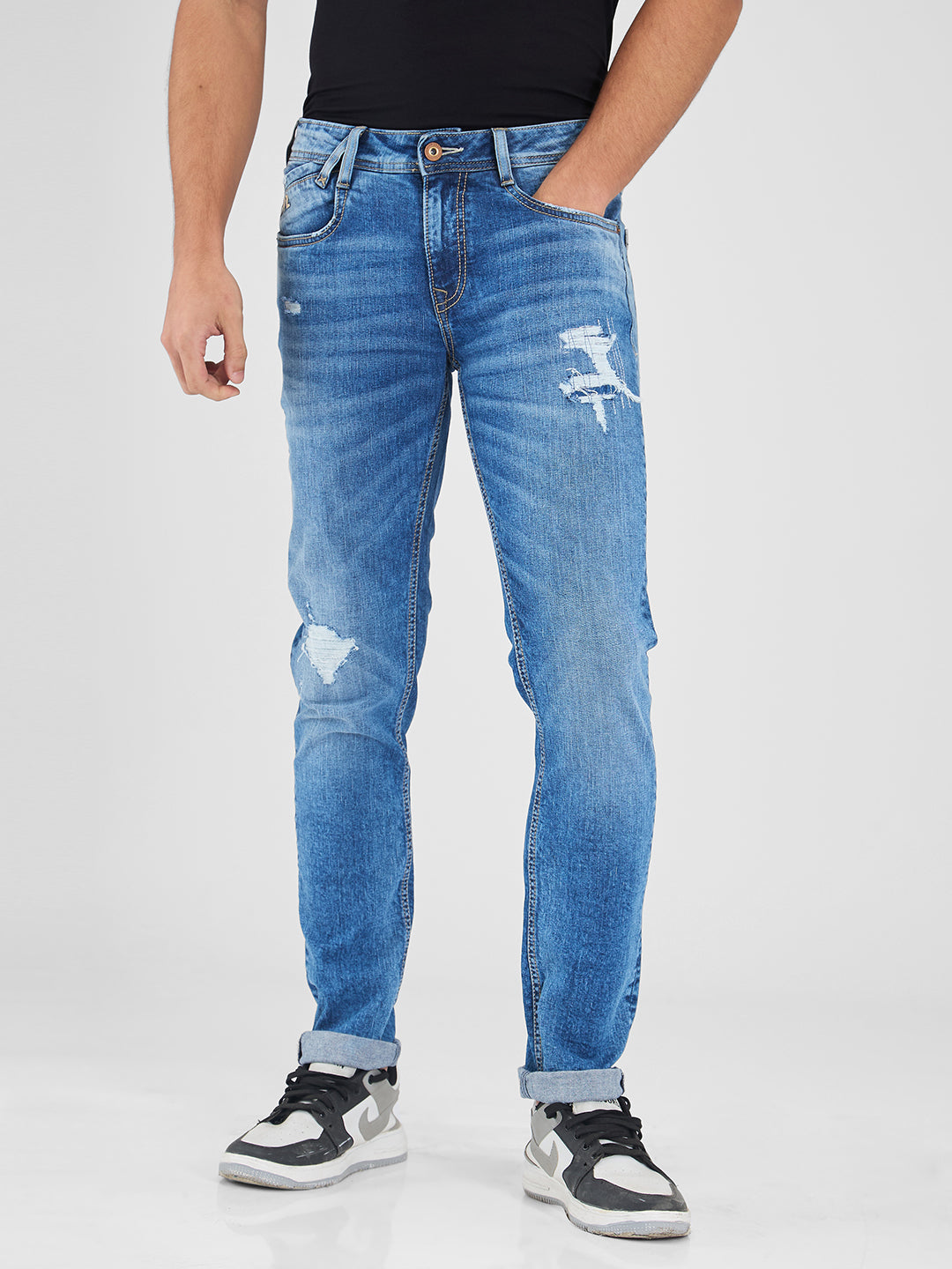 Spykar Blue Skinny Slim Fit Low Rise Jeans For Men