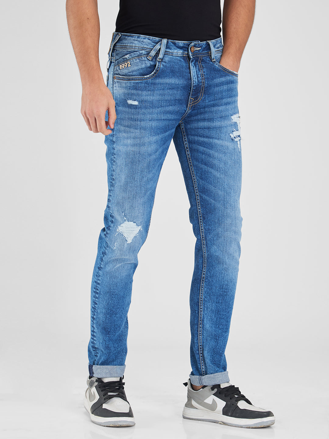 Spykar Blue Skinny Slim Fit Low Rise Jeans For Men