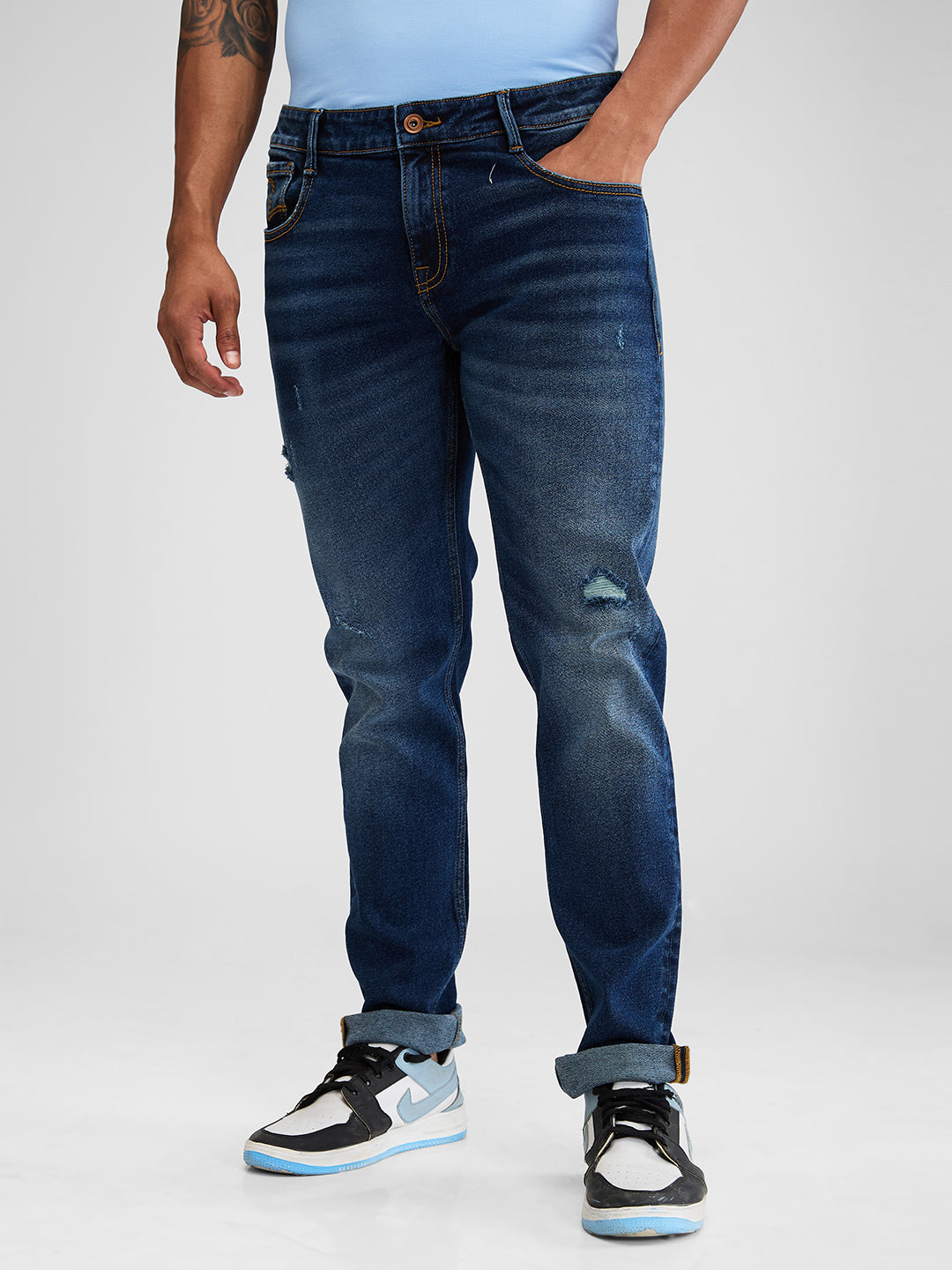 Spykar Blue Skinny Slim Fit Low Rise Jeans For Men