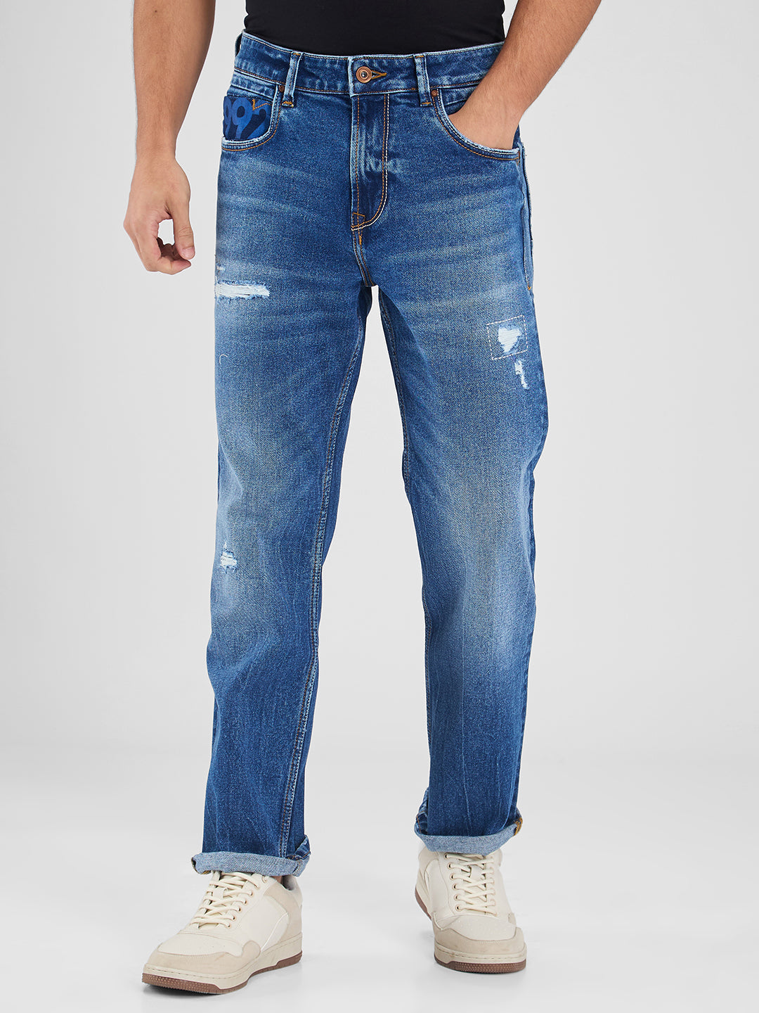 Spykar Blue Comfort Fit Mid Rise Jeans For Men