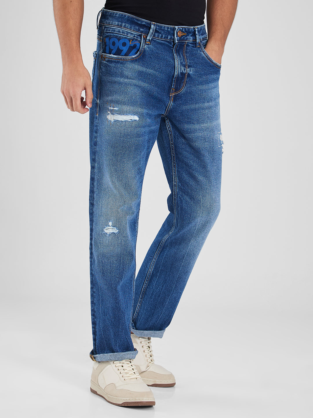 Spykar Blue Comfort Fit Mid Rise Jeans For Men