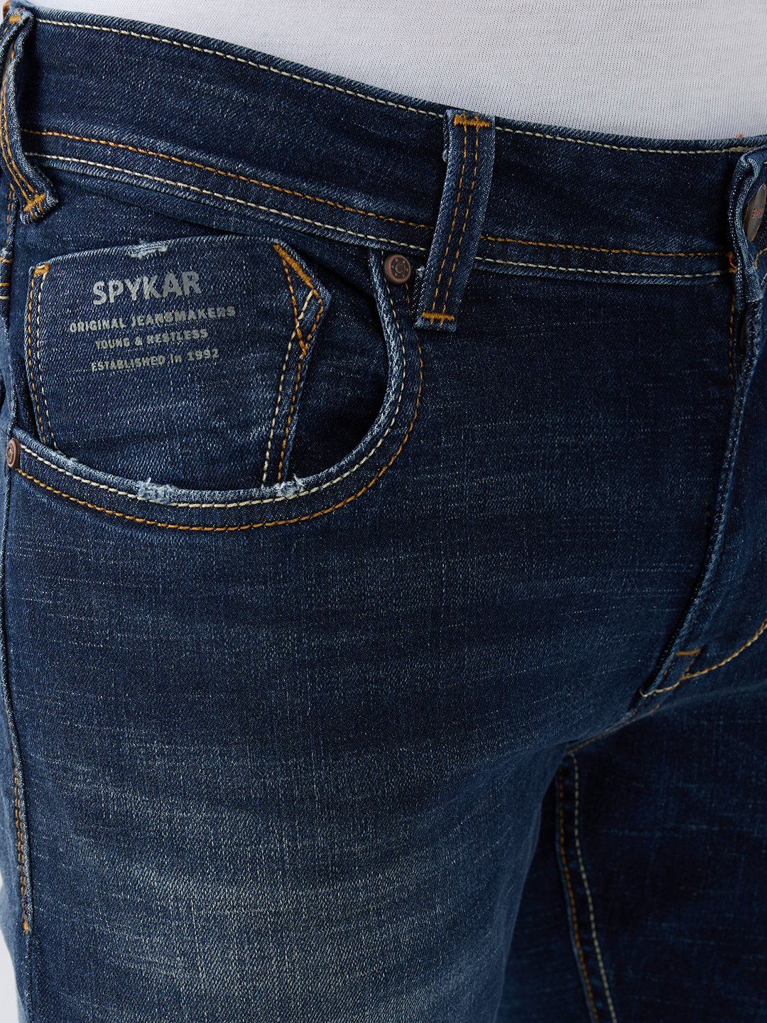 Spykar Dark Blue Slim Fit Low Rise Jeans For Men