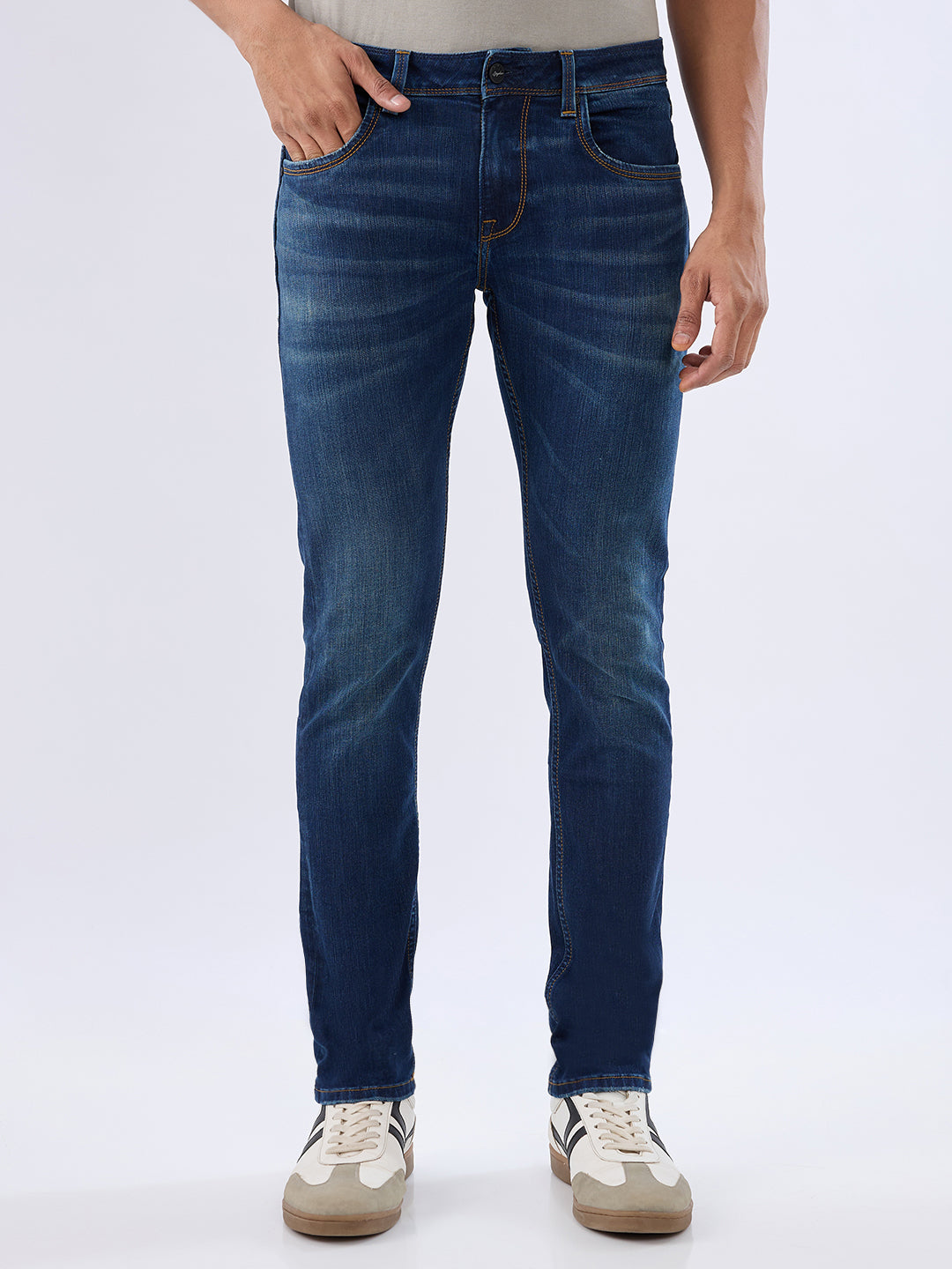 Spykar Dark Blue Slim Fit Low Rise Jeans For Men