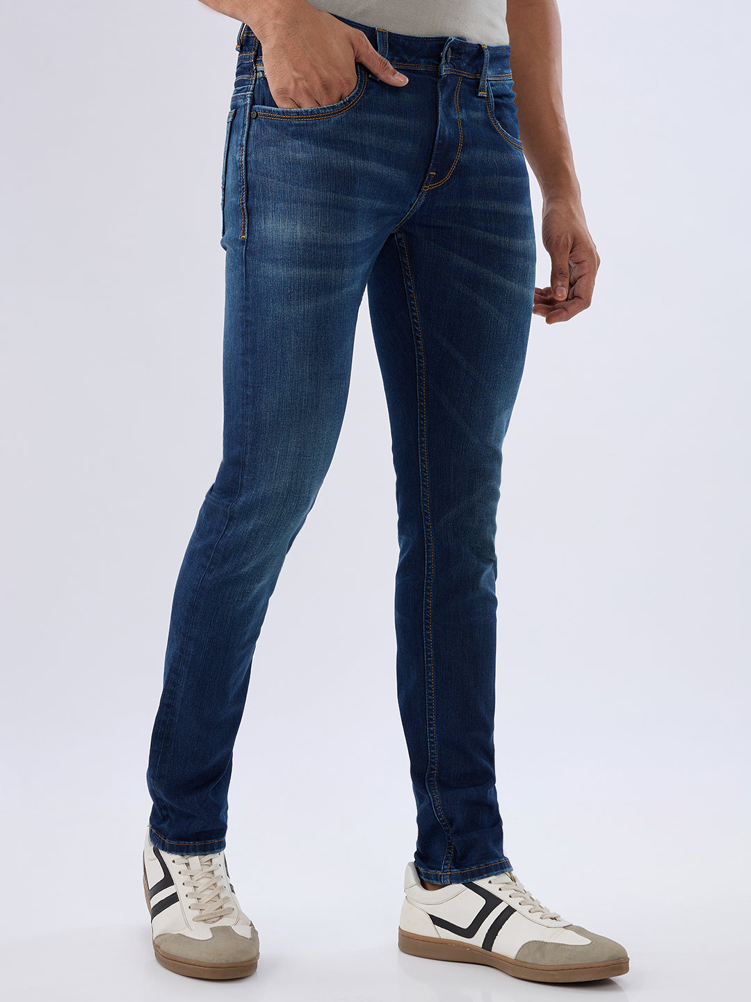 Spykar Dark Blue Slim Fit Low Rise Jeans For Men