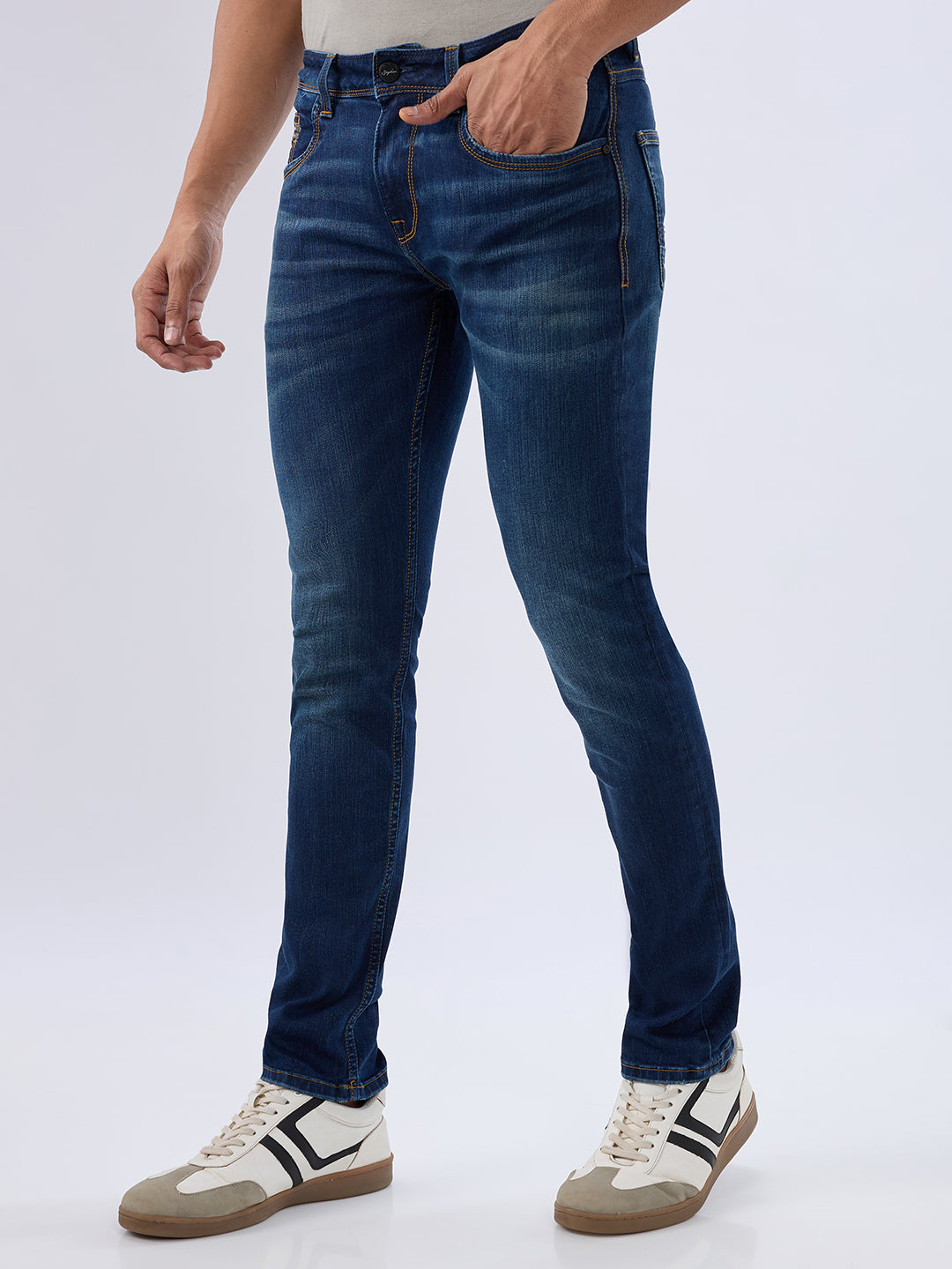 Spykar Dark Blue Slim Fit Low Rise Jeans For Men