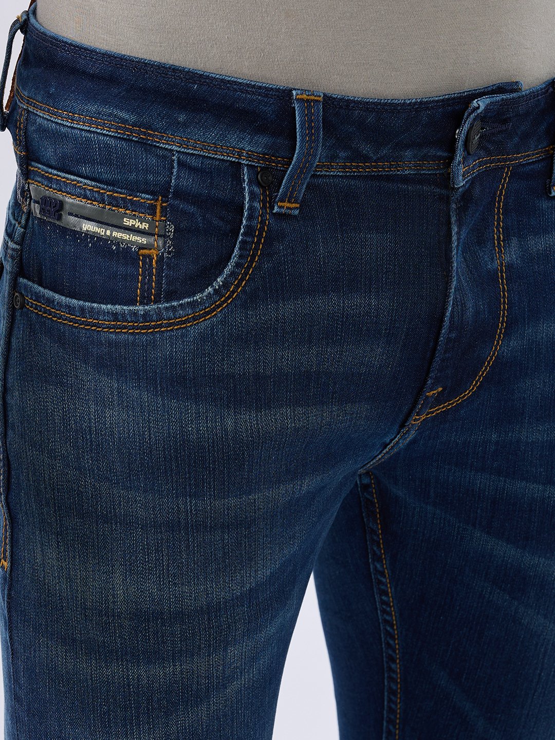 Spykar Dark Blue Slim Fit Low Rise Jeans For Men