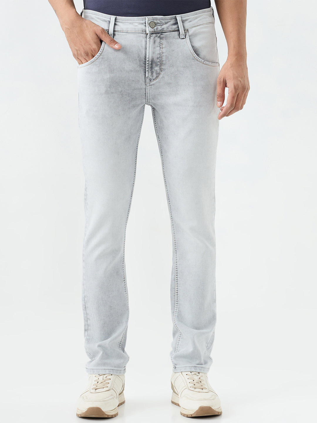 Spykar Ash Grey Slim Fit Low Rise Jeans For Men