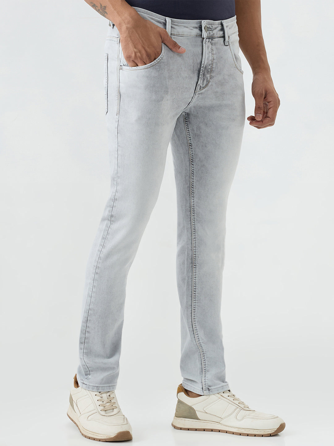 Spykar Ash Grey Slim Fit Low Rise Jeans For Men