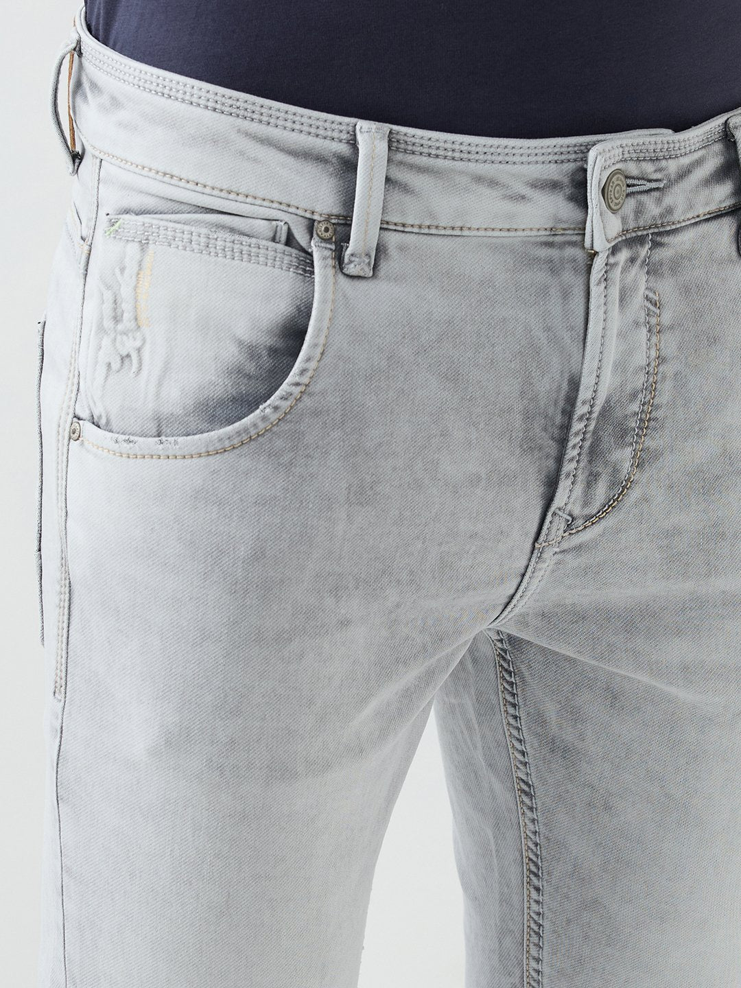 Men Kano Jeans Slim Fit Grey Low Rise
