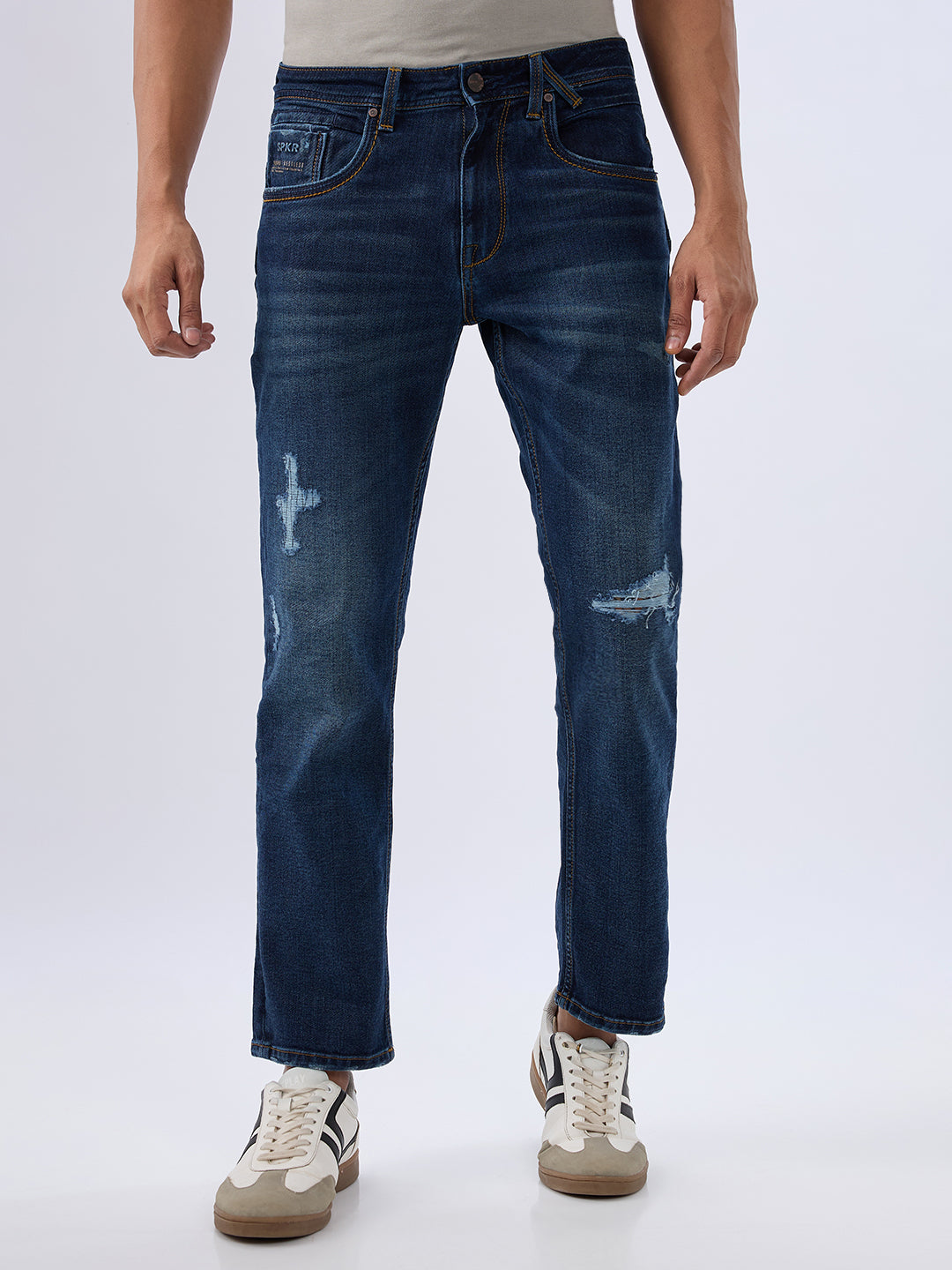 Spykar Dark Blue Comfort Fit Mid Rise Jeans For Men