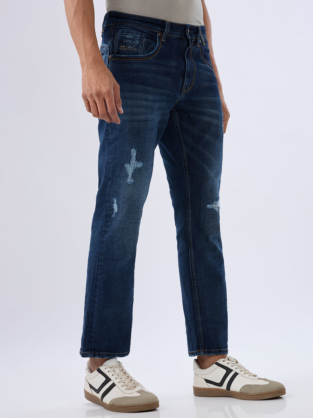 Spykar Dark Blue Comfort Fit Mid Rise Jeans For Men