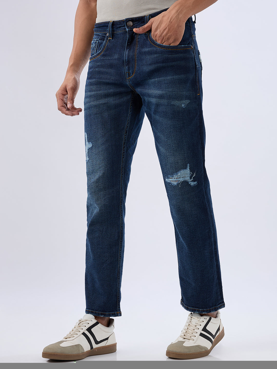 Spykar Dark Blue Comfort Fit Mid Rise Jeans For Men