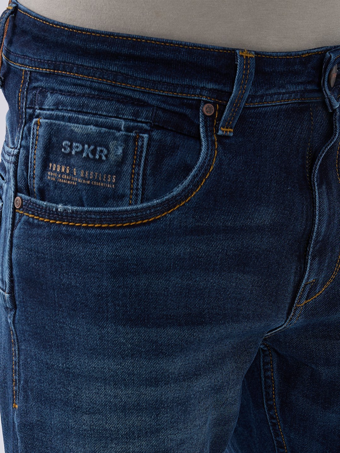 Spykar Dark Blue Comfort Fit Mid Rise Jeans For Men