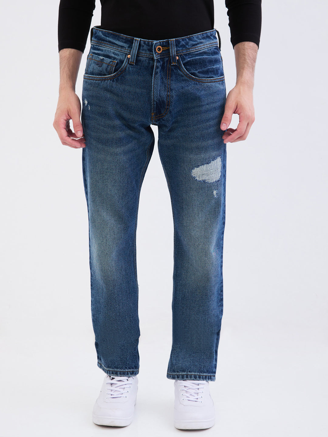 Men Jeans Comfort Fit Blue Mid Rise