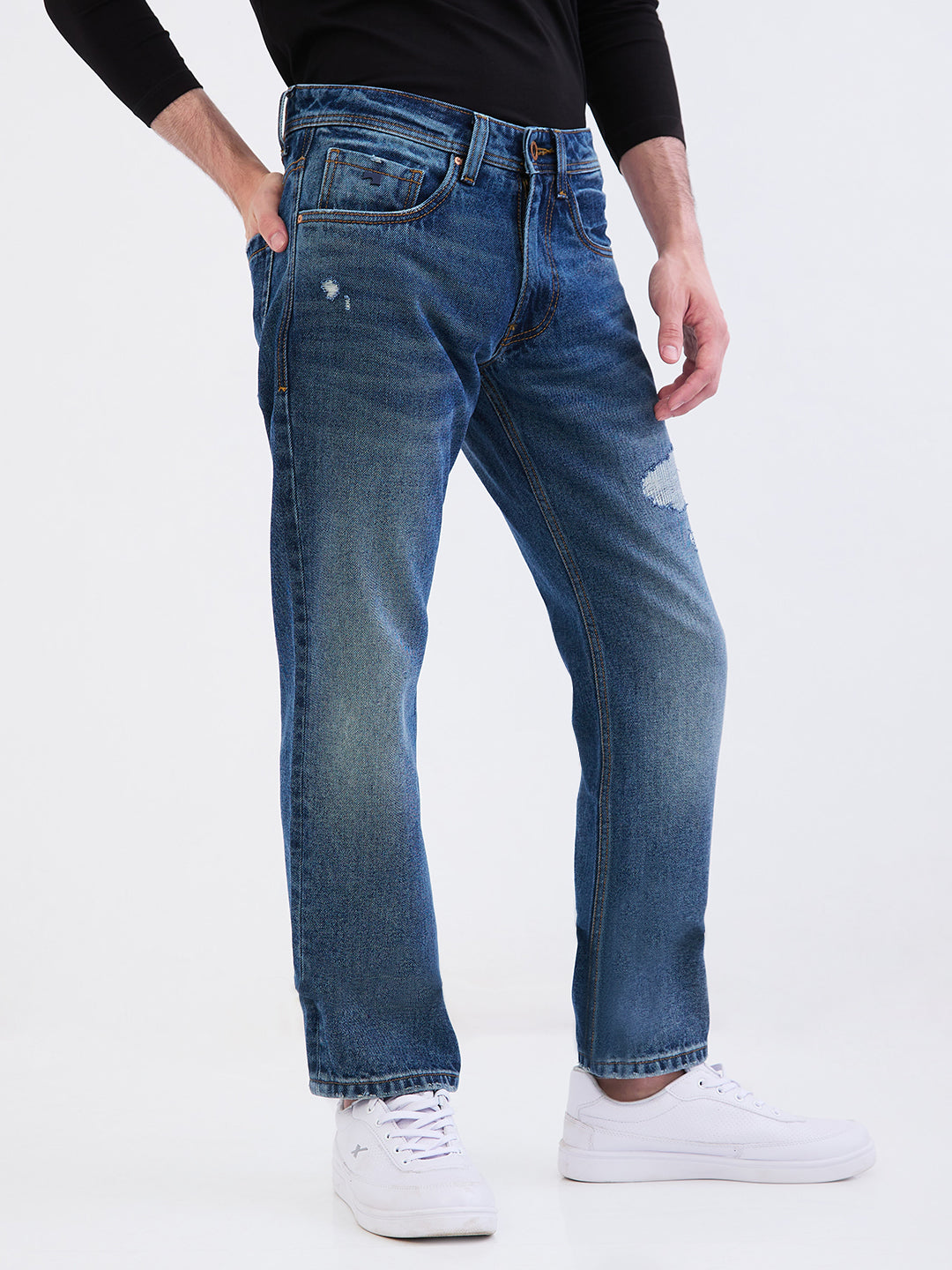 Men Jeans Comfort Fit Blue Mid Rise