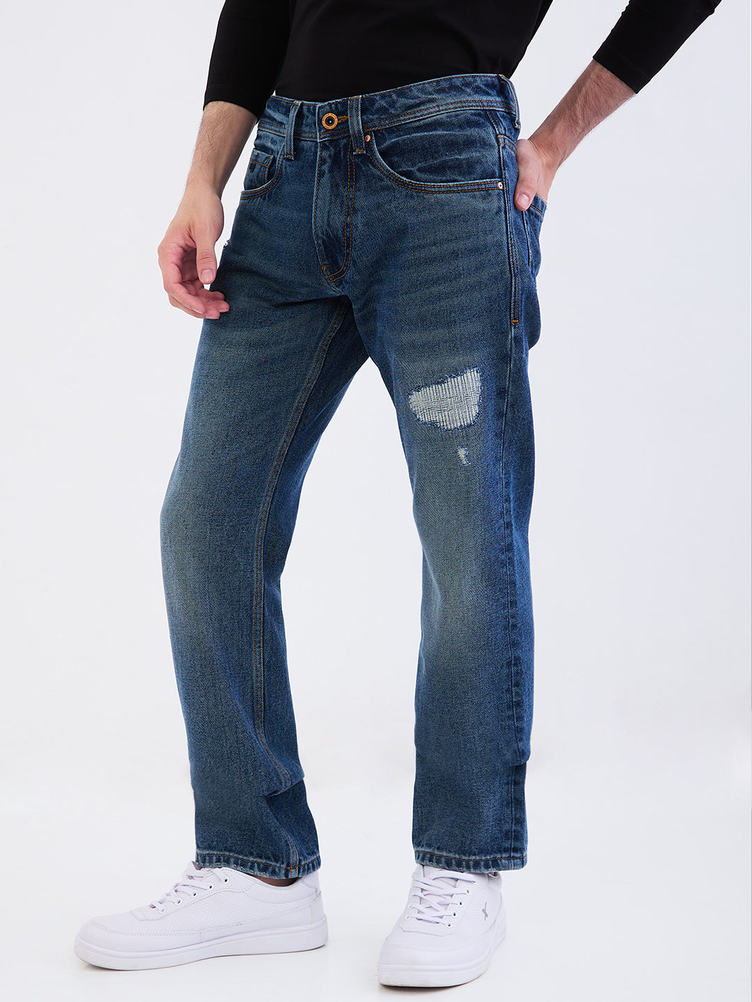 Spykar Mid Blue Mid Rise Comfort Fit Casual Jeans For Men