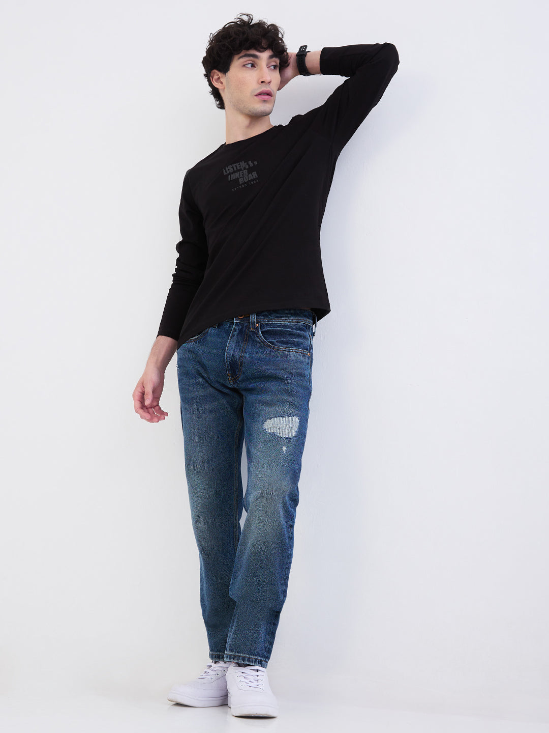Men Jeans Relaxed Fit Blue Mid Rise