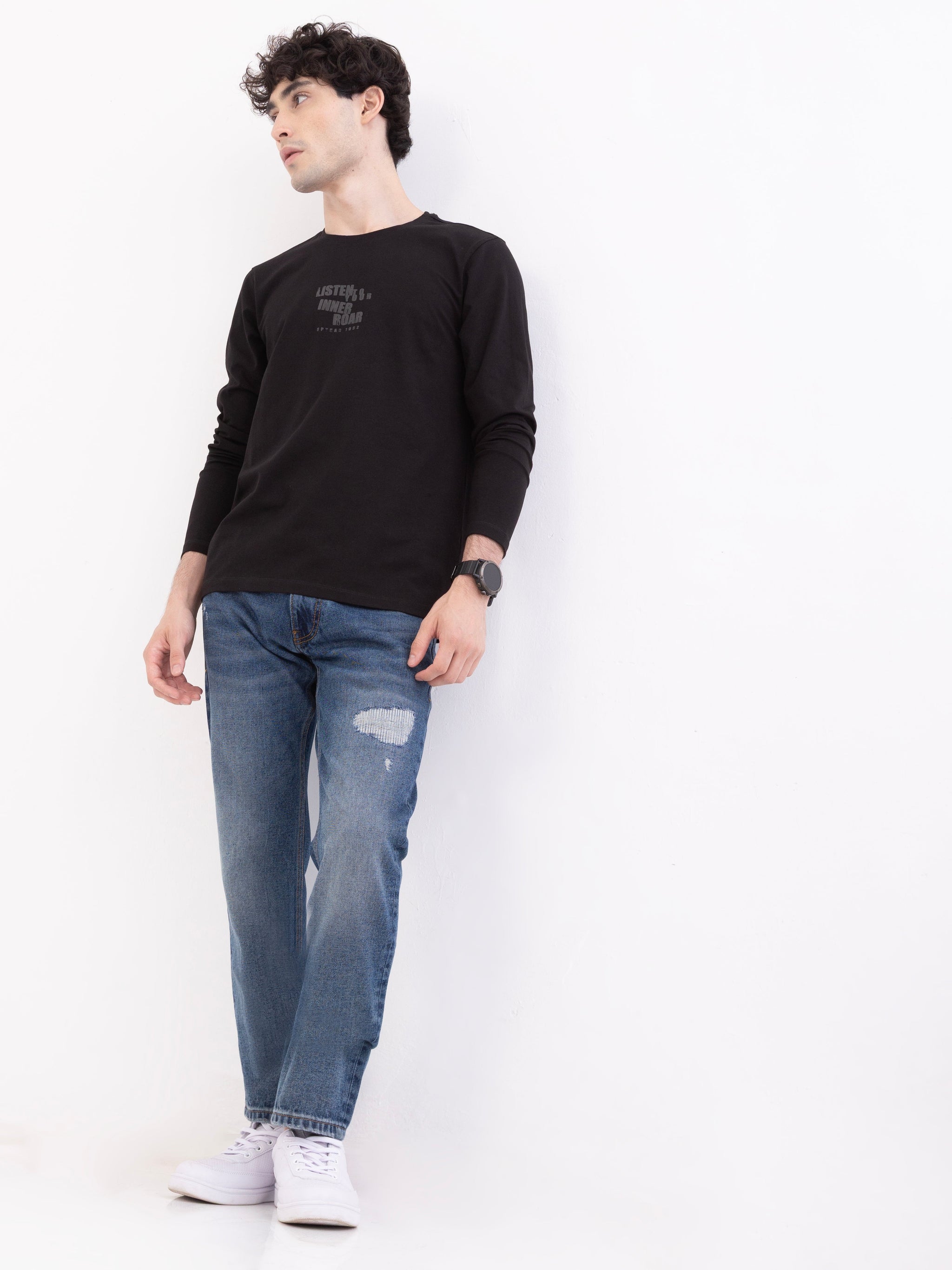 Men Jeans Relaxed Fit Blue Mid Rise