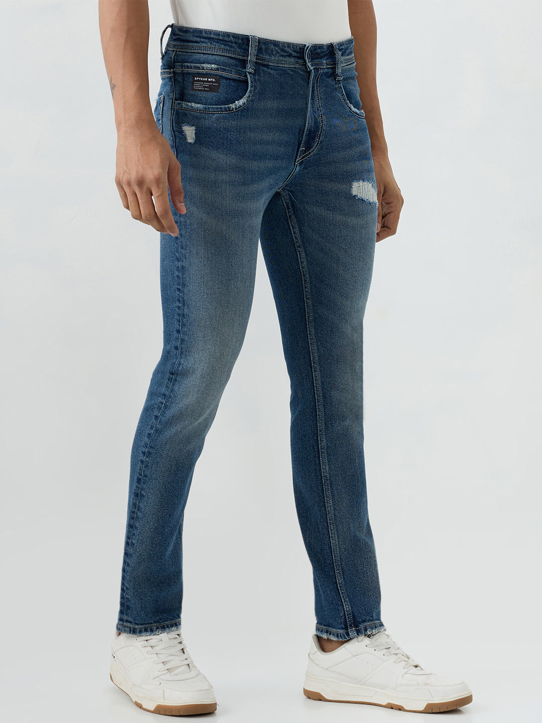 Spykar Mid Blue Regular Fit Mid Rise Jeans For Men
