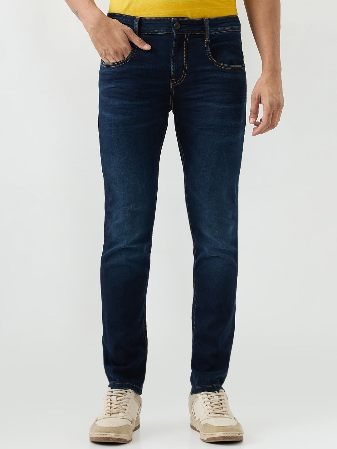 Spykar Dark Blue Slim Fit Low Rise Jeans For Men