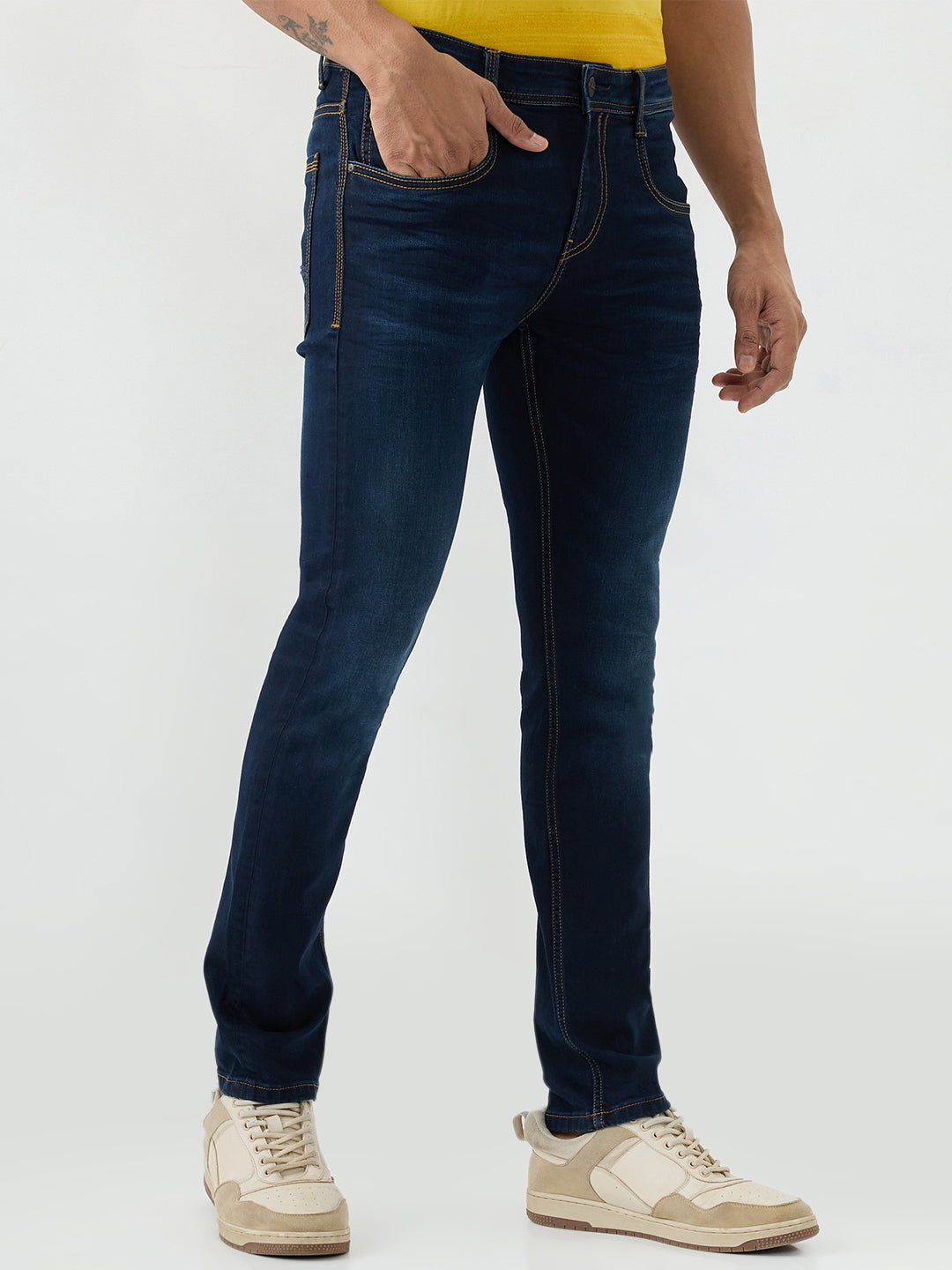 Spykar Dark Blue Slim Fit Low Rise Jeans For Men