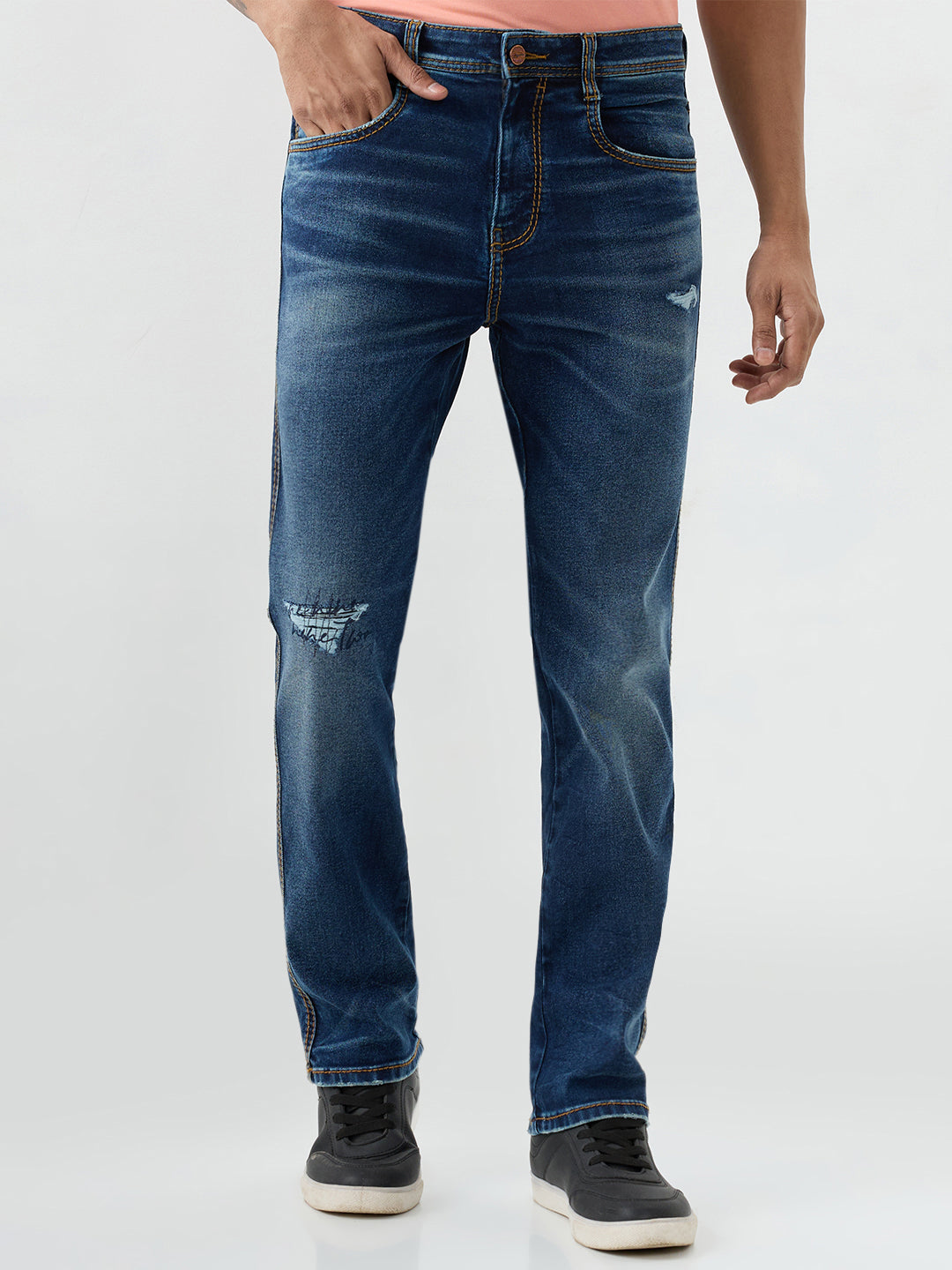Men Jeans Relaxed Fit Blue Mid Rise