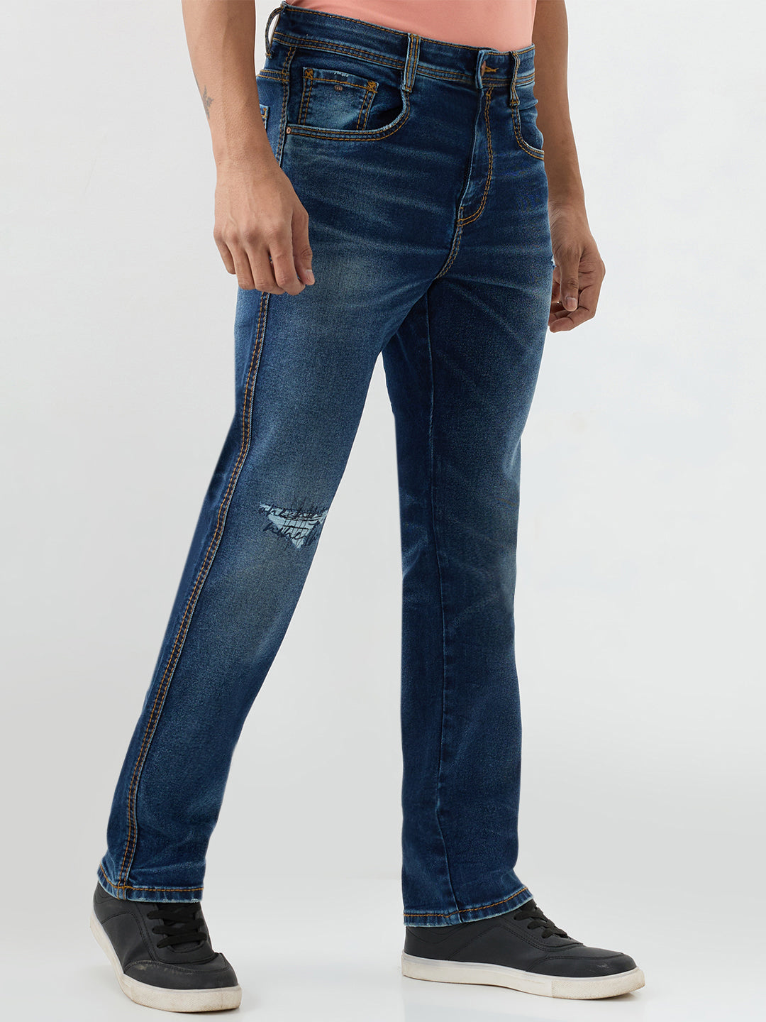 Men Jeans Relaxed Fit Blue Mid Rise