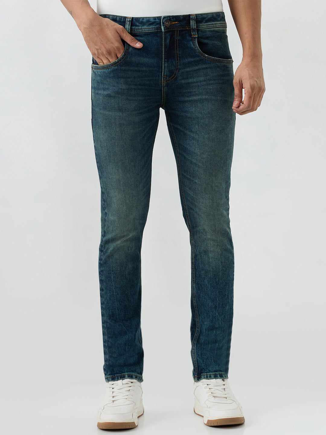 Spykar Vintage Blue Slim Fit Low Rise Jeans For Men