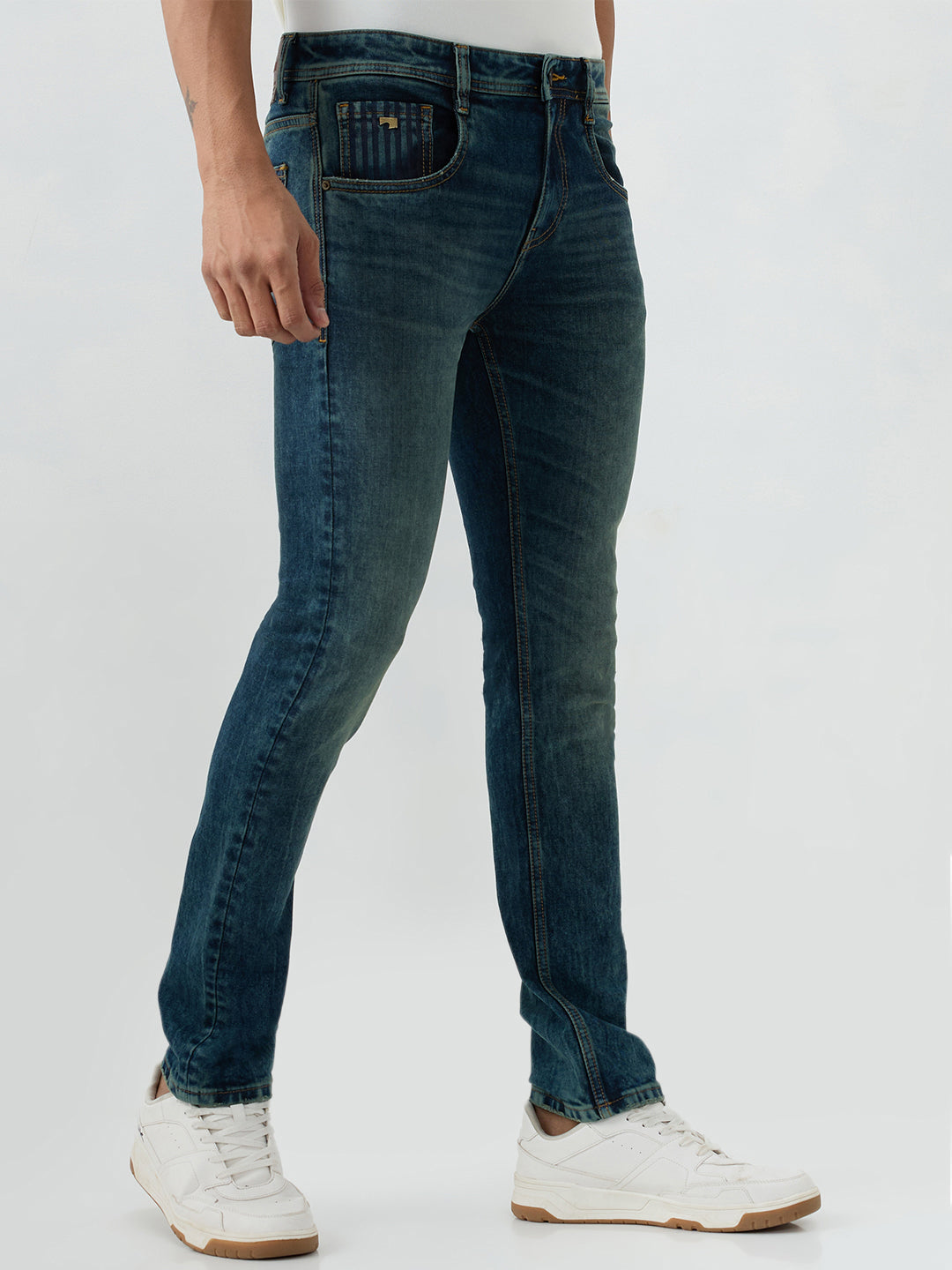 Spykar Vintage Blue Slim Fit Low Rise Jeans For Men