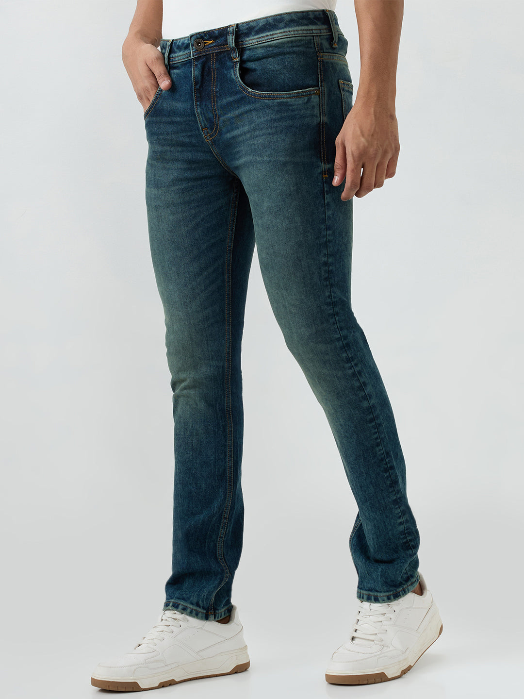 Men Kano Jeans Slim Fit Blue Low Rise