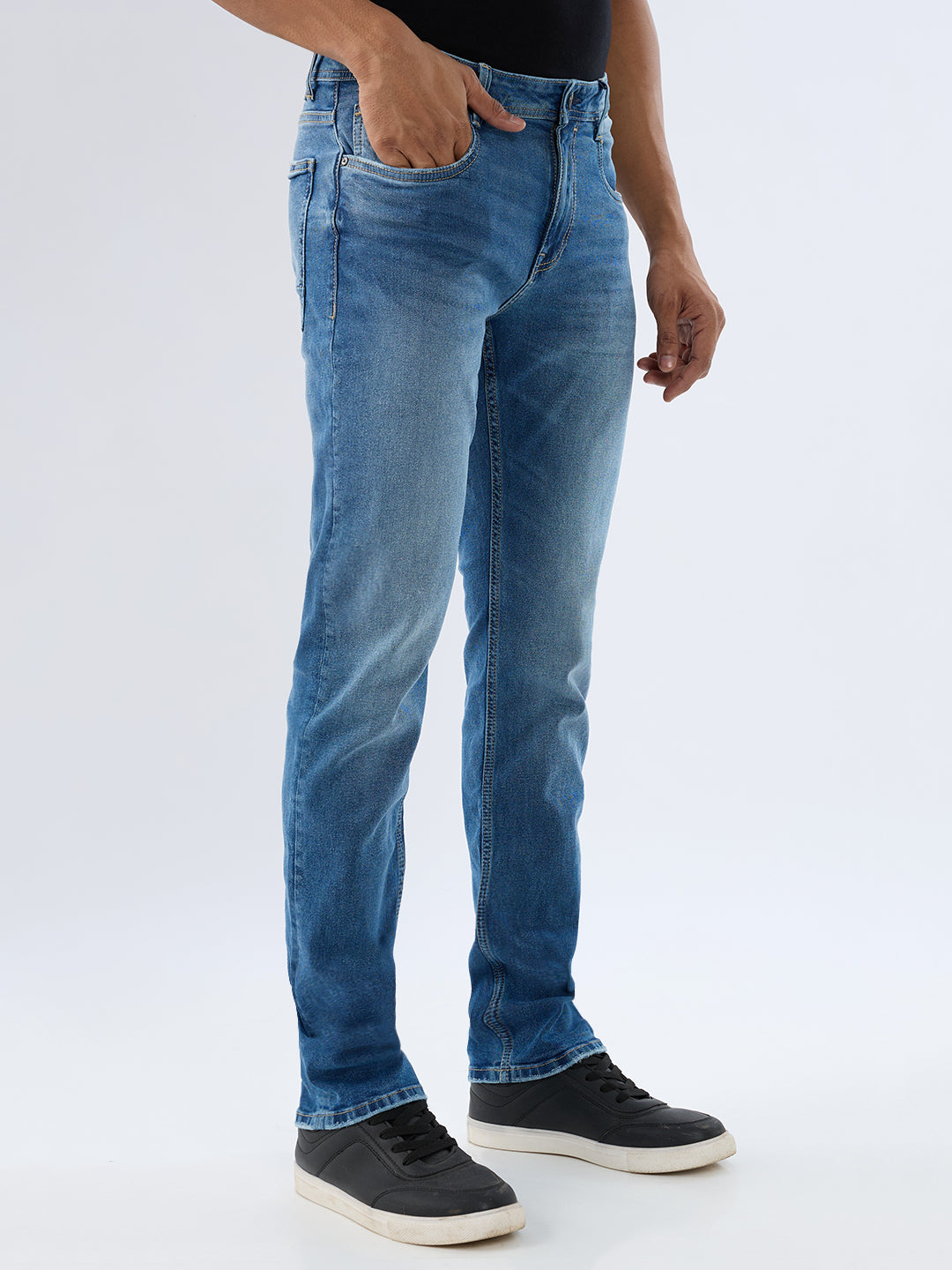 Spykar Mid Blue Comfort Fit Mid Rise Jeans For Men