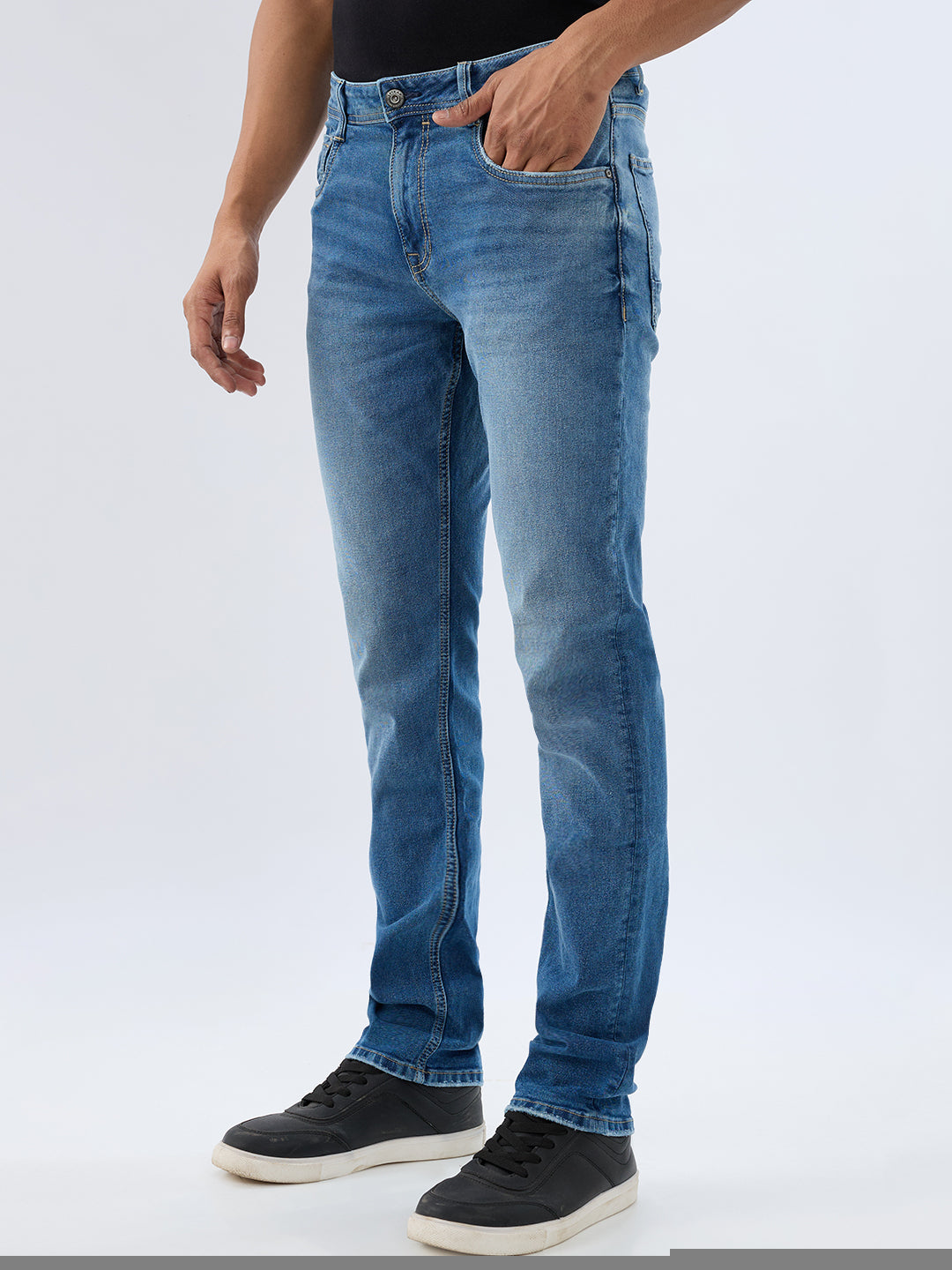 Spykar Mid Blue Comfort Fit Mid Rise Jeans For Men