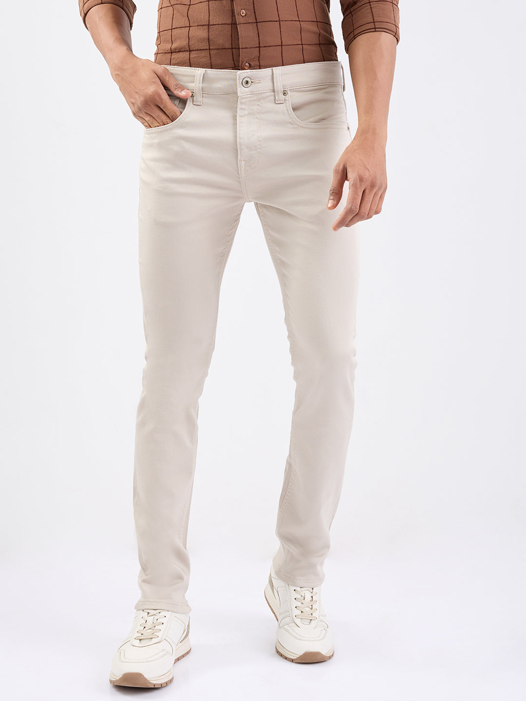 Men Jeans Slim Fit Ivory Low Rise