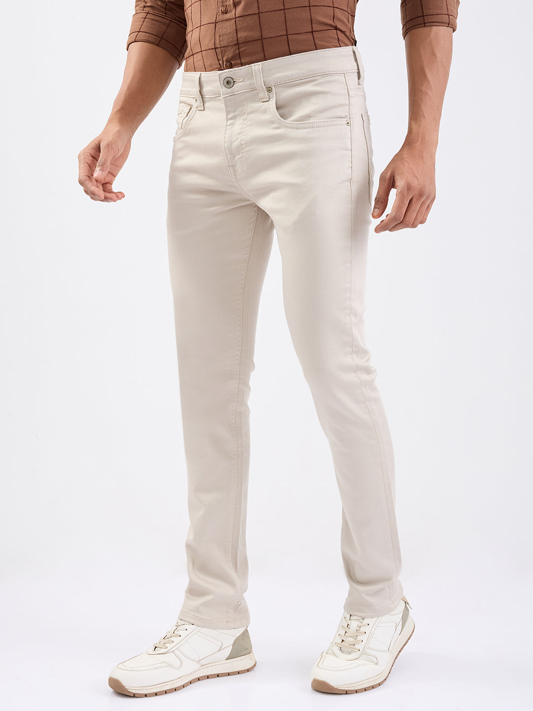 Men Jeans Slim Fit Ivory Low Rise