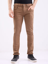Men Jeans Slim Fit Brown Low Rise
