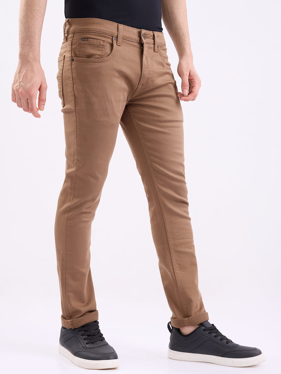 Men Jeans Slim Fit Brown Low Rise