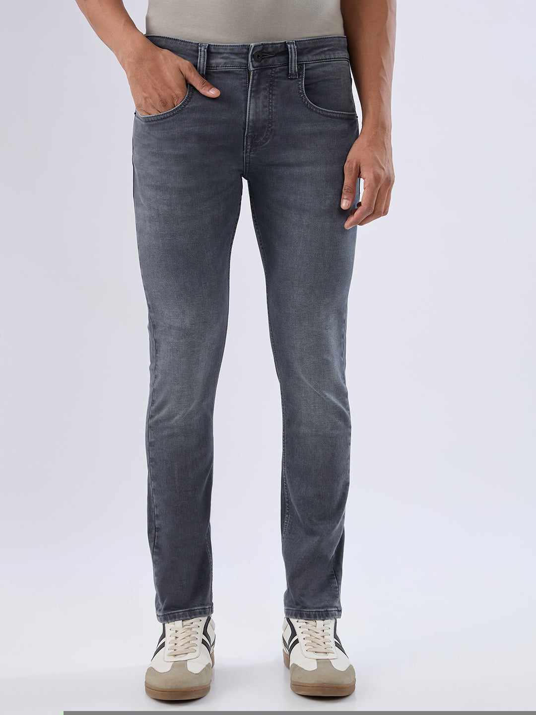 Spykar Grey Slim Fit Low Rise Jeans For Men